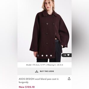 ASOS Oversized Burgundy Wool Blend Pea Coat